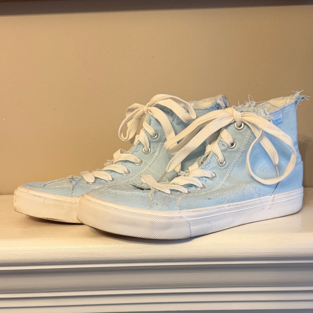 Women’s Light Blue High-Top Canvas Sneakers with White Laces